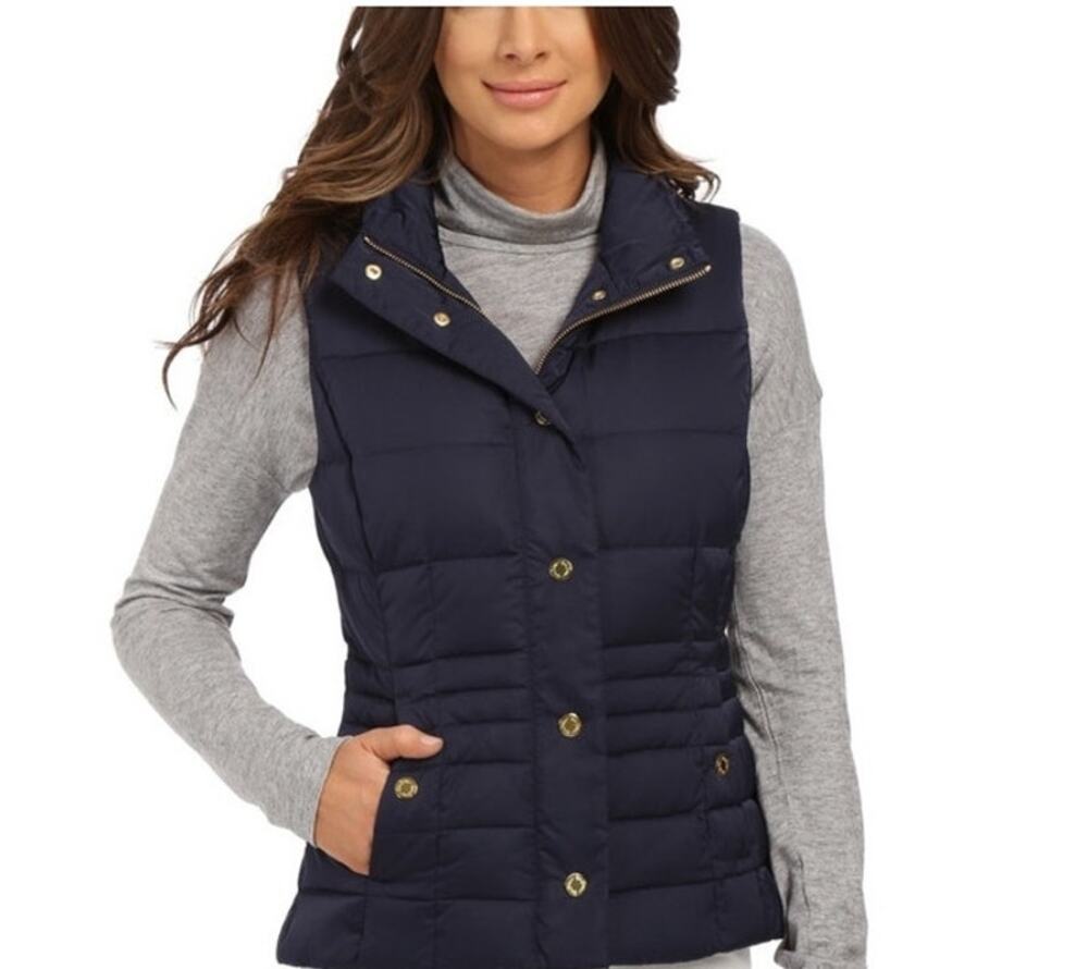 Lilly Pulitzer Isabelle puffer vest down filled XS zip front quilted navy blue